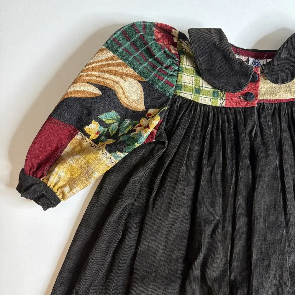 Vintage Traditions Pamela Kline Girls Dress Size 3T Corduroy Floral Cottagecore